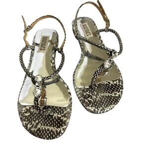 Badgley Mischka Snakeskin Jeweled Flat Sandals